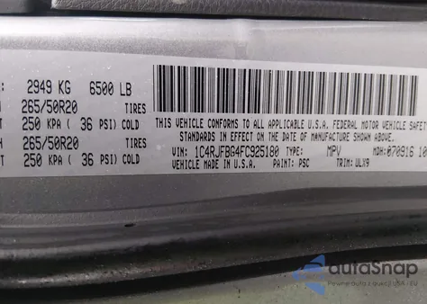 2015 Jeep Grand Cherokee Limited из США, поврежденный, VIN 1C4RJFBG4FC925180